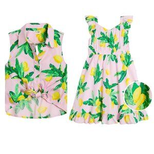 Crew Cuts Girls' Lemon Dress And Sleeveless Tie-front Button-up Top Set- 2 Piece